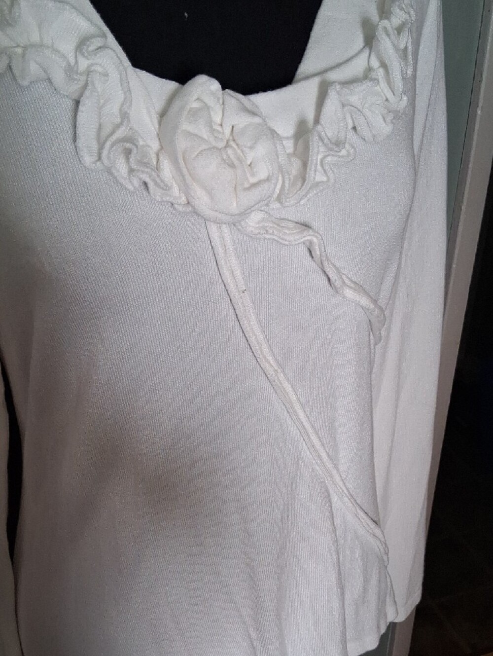 Tribal White Long Sleeve Ruffle-Trim Top - Picture 5 of 11